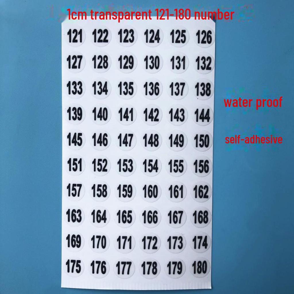1-180 Numbered Transparent Stickers for Beauty Products