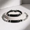 Vnox Natural Stone Tiger Eye Bar Beads Bracelets for Men, Adjustable Stainless Steel Wheat Chain Link Bracelet, Punk Jewelry