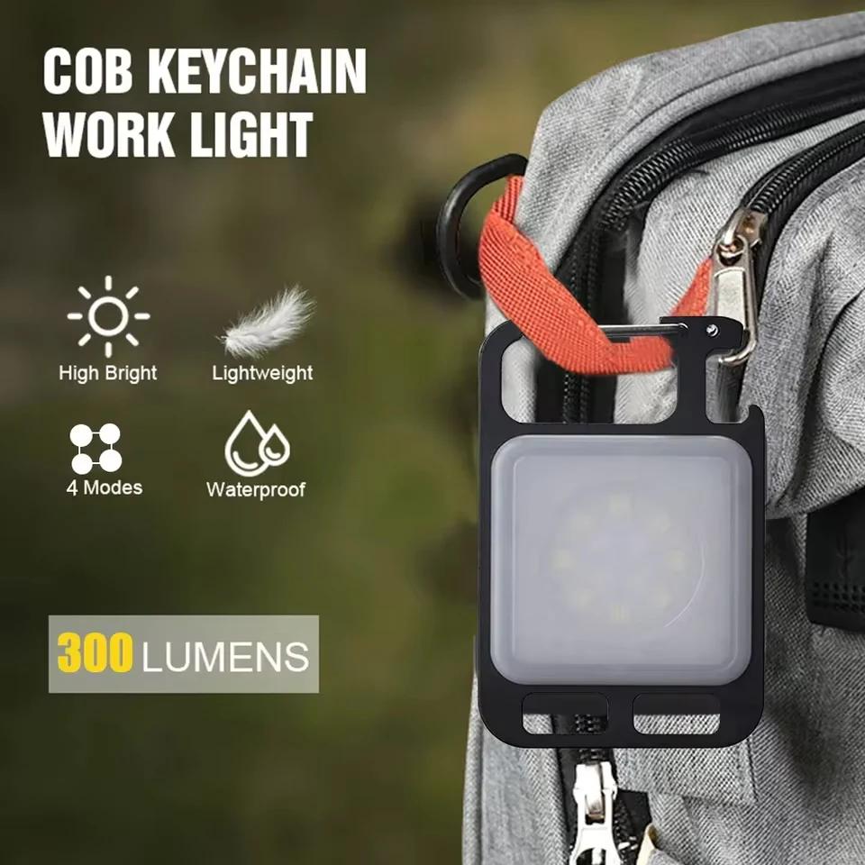Portable Keychain Light Mini Multifunctional Camping Flashlight USB Rechargeable Work LED Bright COB Pocket Clip Lantern