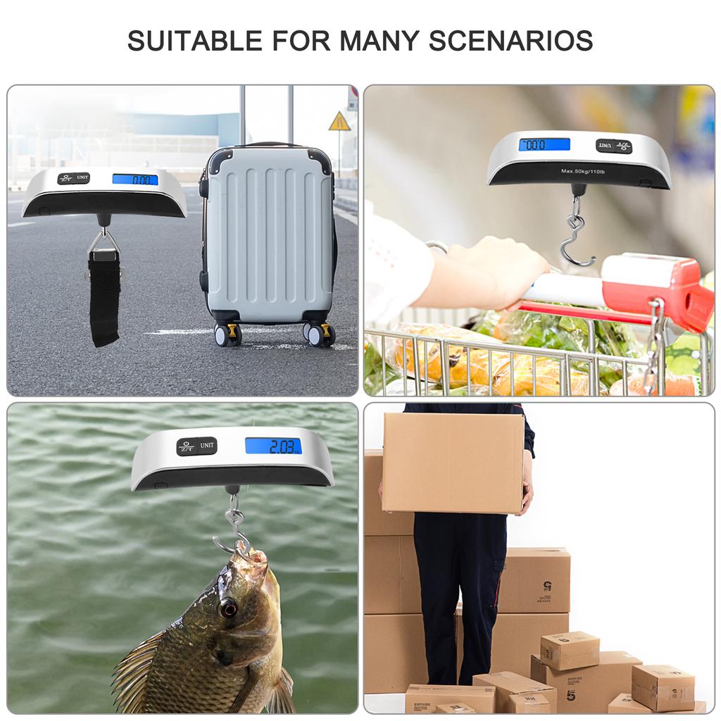50 Kg Luggage Weight Scale, Large LCD Display with Backlight,  -Life Battery Included, Metal Construction, Silver