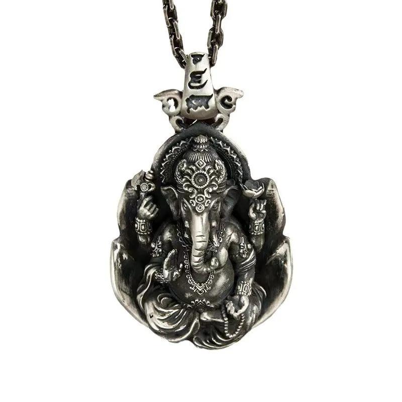 Vintage Retro Ganesha Elephant Head God Buddha Pendant Necklace Chain Wealthy Rich Unisex Men Women Fashion Gothic Amulet Talisman Jewelry Party Gift