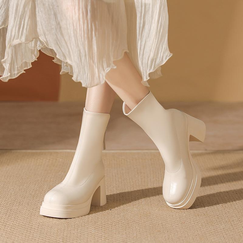High-heeled short boots women's 2025 new autumn and winter fashion versatile thick-soled heightened thick-heeled thin boots British Martin boots