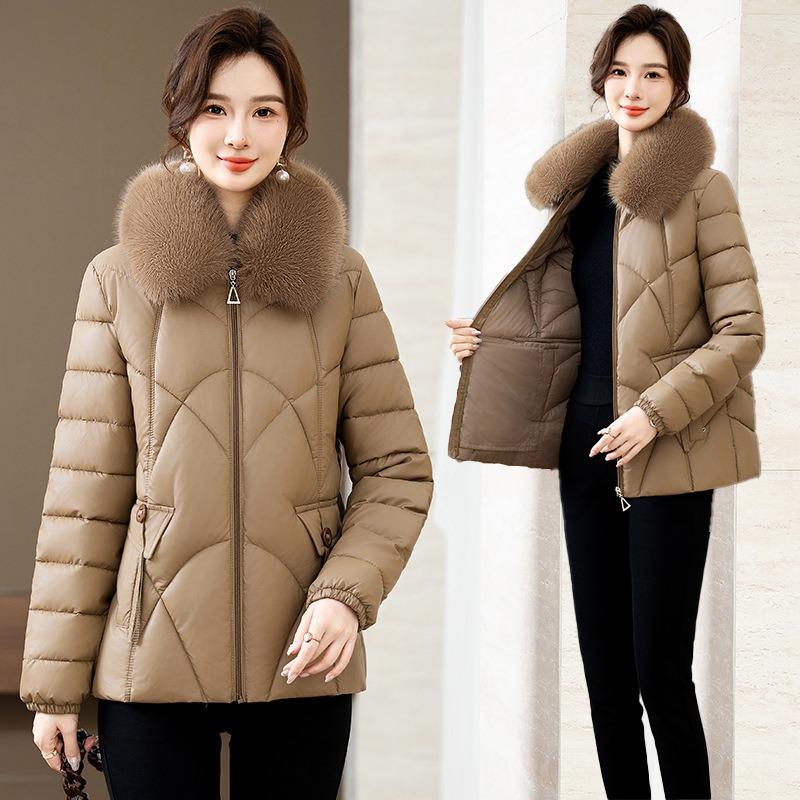 New winter slim-fitting and thin big fur-collared padded jacket women's short small padded jacket slim-fitting fashion padded clothing trend