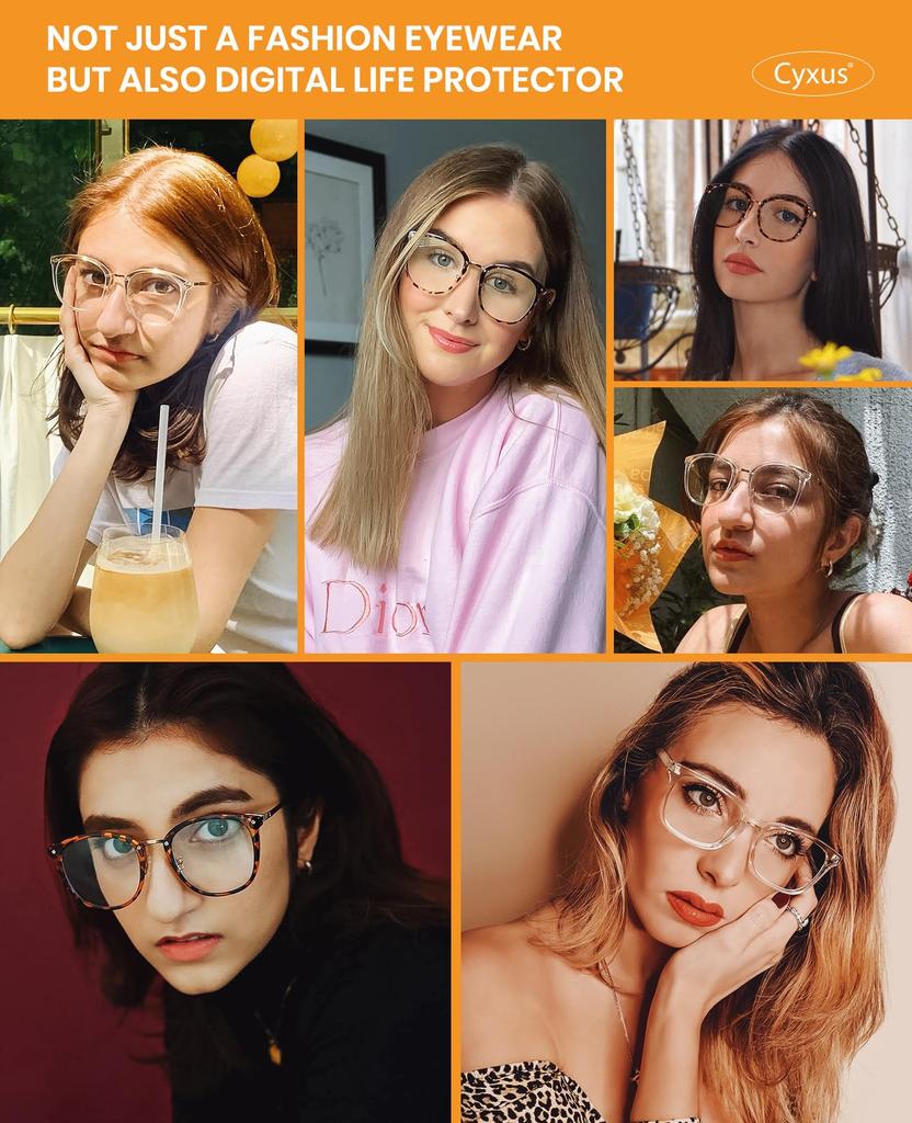 Clear Blue Light UV Unisex Eyeglasses [Cyxus] Stylish, Oversized, Lenses, Cut, Protection, (8169T10 Tortoiseshell)