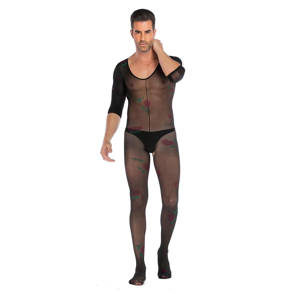 Men's Plus Size Open Crotch Fishnet Bodysuit Temptation Costume Set