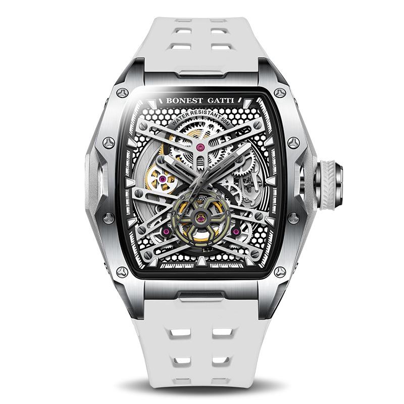 BONEST GATTI German Craftsmanship Men's Watch | Luxury Tonneau Stainless Steel Skeleton Automatic Mechanical Movement Wristwatch