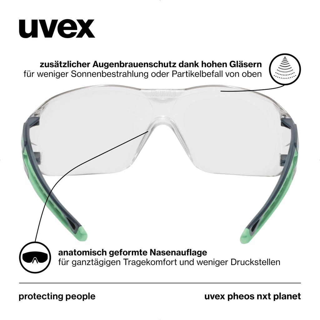 Uvex Unisex Adult O91282954066853001973 Pheos Nxt Planet Anti-Fog Safety Glasses One Size Fits Most AnthraciteJade Transparent, AnthraciteJade,