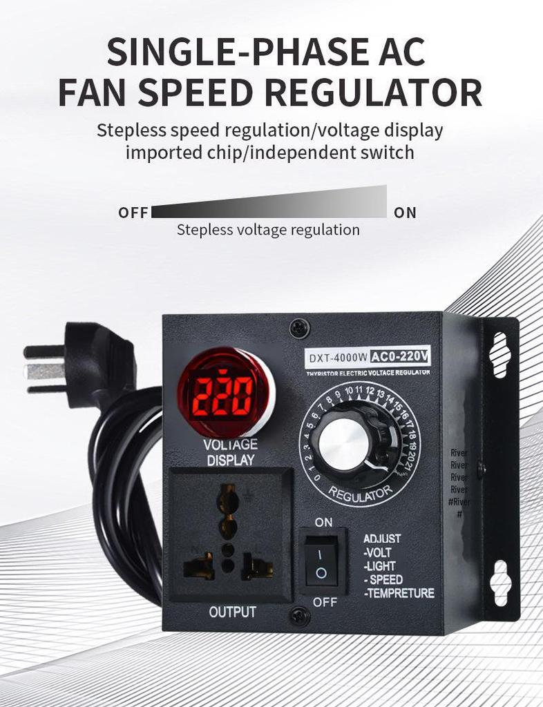220V Stepless 4KW Ceiling Fan Speed & Temperature Control Switch with Dimming and Angle Grinder Reducer
