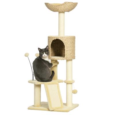 Cat Tree with Cat Cave, Lounging Platform, Play Ball, 45x40x116cm, Brown/Beige