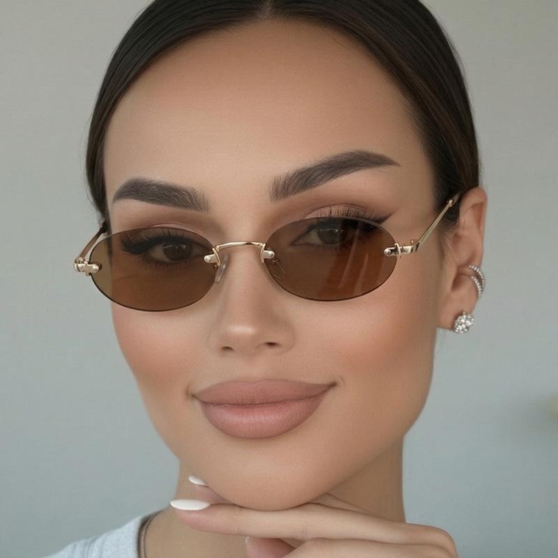 Frameless oval sunglasses for women, new small frame imperial sister style metal glasses, hot-selling fashion sunglasses