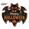 Scary Halloween Signs Black Cat Ghost Door Sign, Decorative Plaque, Wooden Hanging Craft Decorations Vintage Rustic Decor with Jute Rope, Seasonal