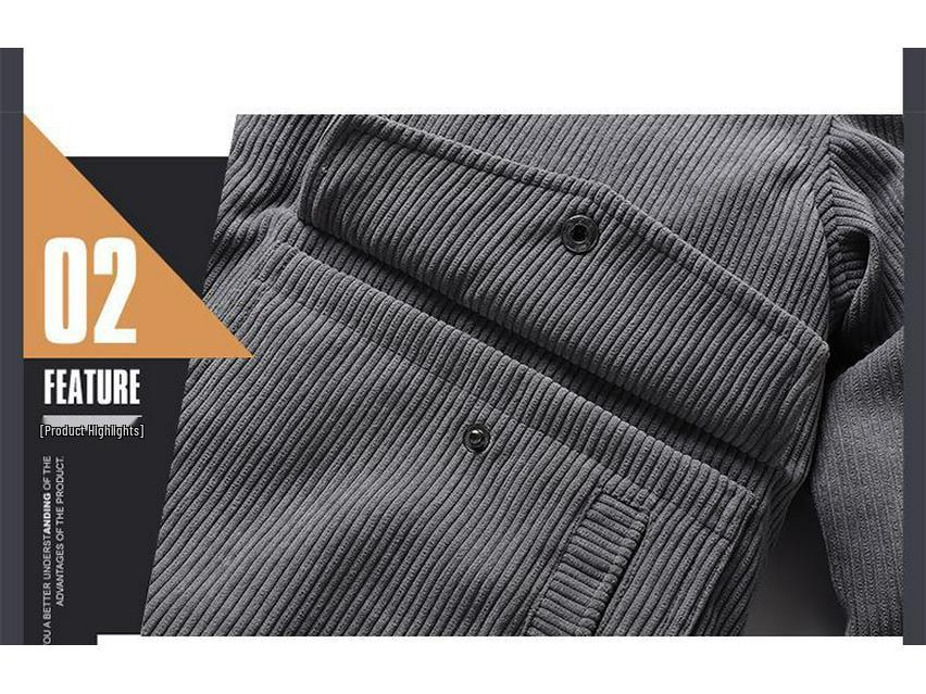 Męska kurtka sztruksowa plus size - Podszyta polarem, kołnierz wykładany na wiosnę i jesień, do noszenia na co dzień