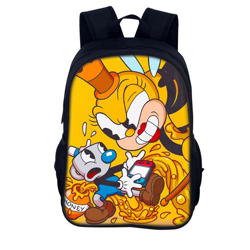 Cuphead Cartoon Backpack For Kids With Nylon Material And Spacious Design For School And Travel