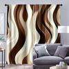 2PC Brown Cream Wave Pattern Sheer Curtains - Modern Minimalist Abstract Print Window Drapes for Living Room Bedroom Decor