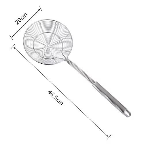 Solid 18/8 Stainless Steel Spider Strainer Skimmer Ladle, 14/16/18/20cm Frying Spoon with Handle - Kitchen Tools