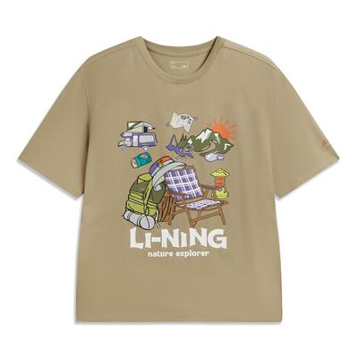 Li Ning Sports Lifestyle Series Letter Print Round Neck Loose Breathable Versatile Short Sleeve T-Shirt Unisex Tops ATSW291-7