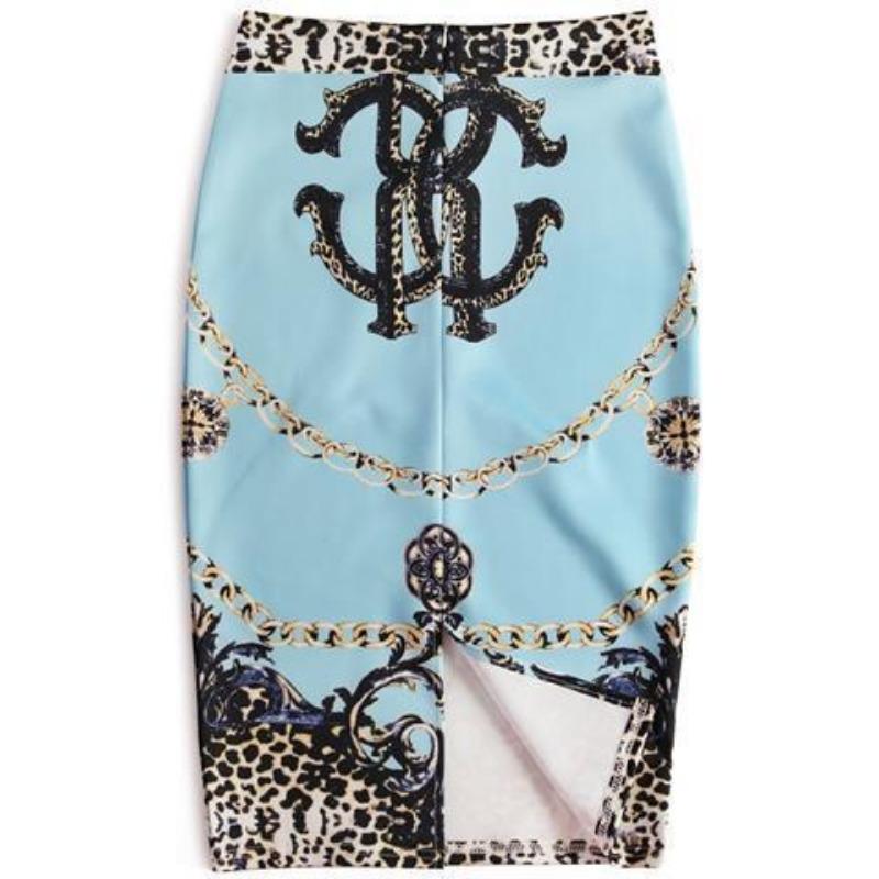 Summer Cartoon Print Elegant Pencil Skirt Women Bodycon High Waist Knee Length Skirt Female