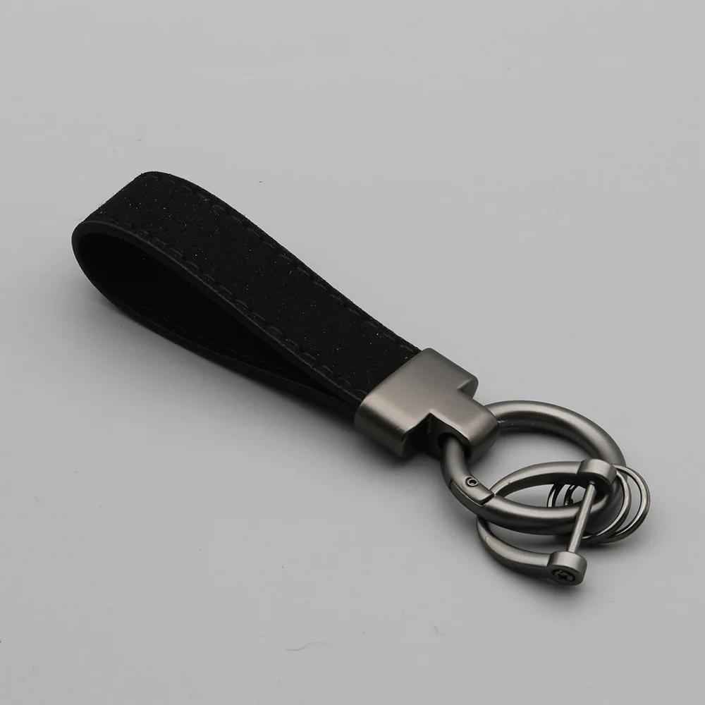 Laser Custom Logo Keyring Box Set Gift Personalized Name Number T Buckle Suede Leather Keychain Bag Car Key Chain Men’s Women‘s
