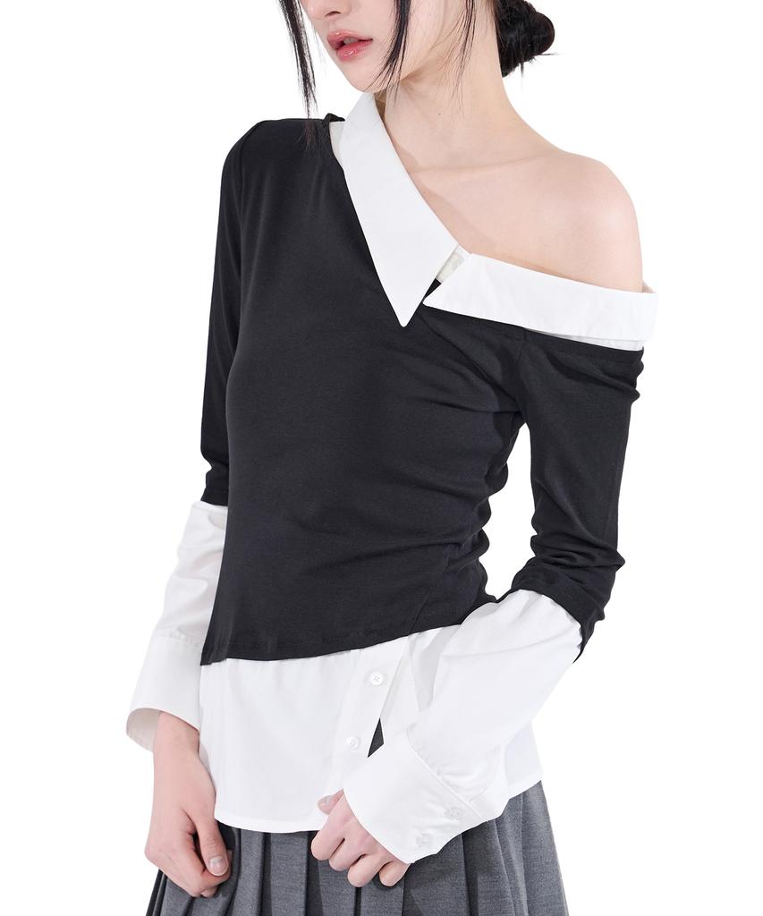 Alkialka One-Shoulder Layered Top (Black)