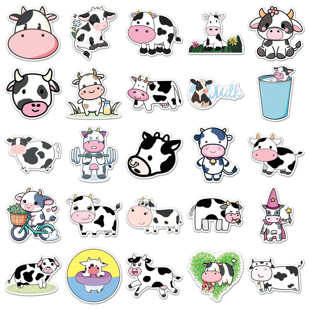 50 HD Cartoon Cow Stickers: Waterproof, Exquisite, Ideal for Notebooks and Luggage