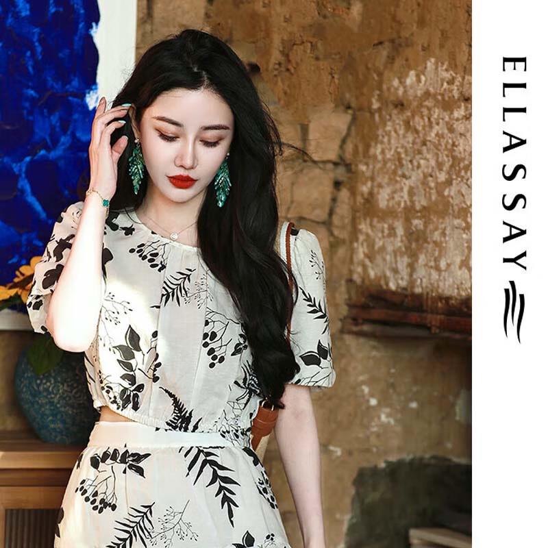 ELLASSAY Women s Printed Lyocell Linen Crop Shirt M