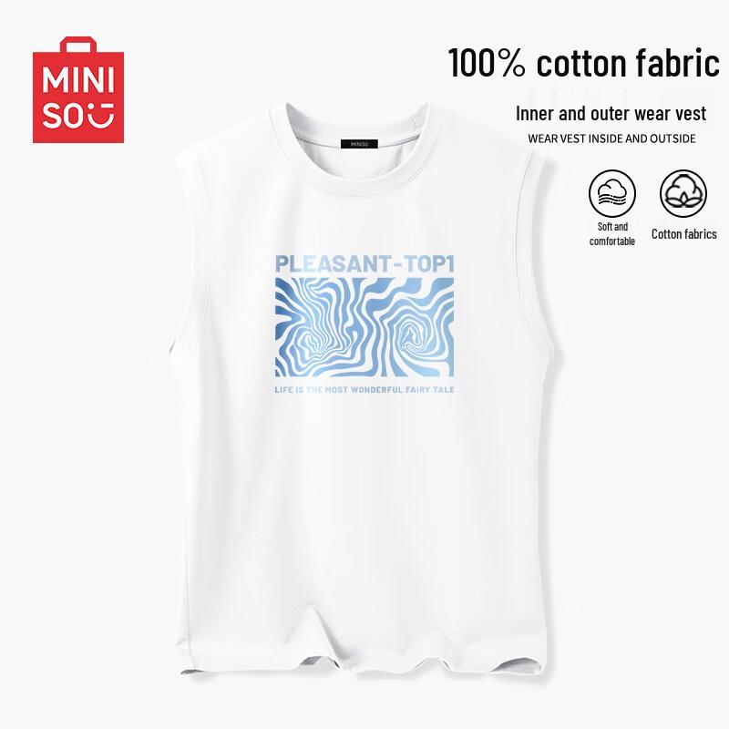 MINISO Мужская свободная хлопковая майка с принтом  Вихрь XL