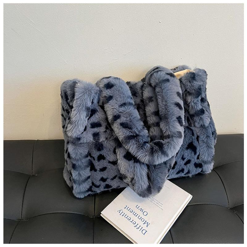 

Bag Women s Leopard Print Plush Portable Tote Bag New Casual Shoulder Fashion Underarm Handbag синий