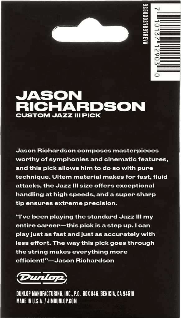 JIM DUNLOP Jason Richardson Custom Picks, JASON RICHARDSON CUSTOM JAZZ III PICK 561PJR, Player's Pack of 6