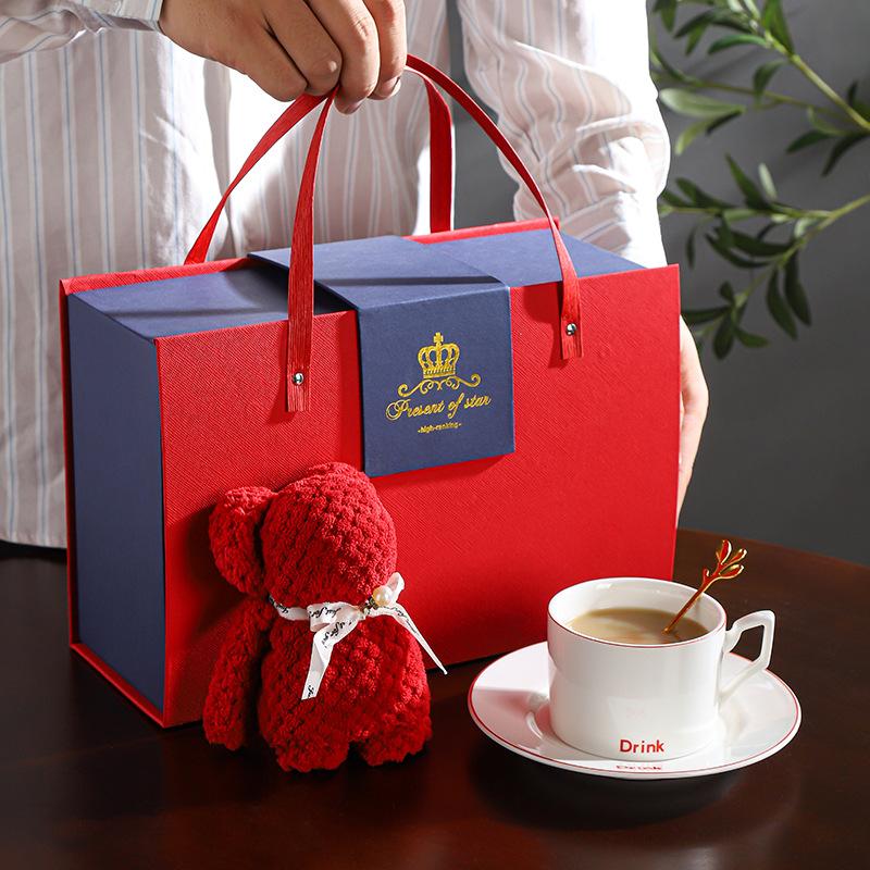 Ceramic coffee cup and saucer set, afternoon tea cup, saucer and spoon, household high-value flower teacup.