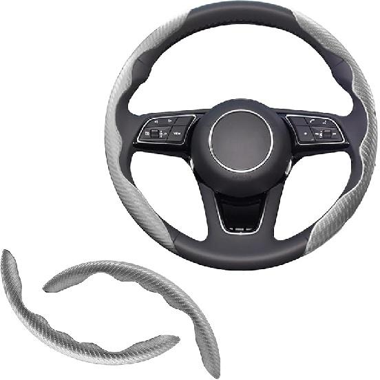 2Pcs Universal Fit Carbon Fiber Steering Wheel Cover, Anti-Skid Steering Wheel Cover/Segmented Steering Wheel Protector/Car Interior Accessories