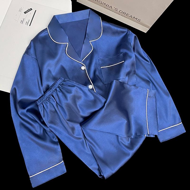 Diamond Blue Gift-Giving High-End Loungewear Can Be Worn Outside In Spring And Summer, Long-Sleeved Lapel Two-Piece Set