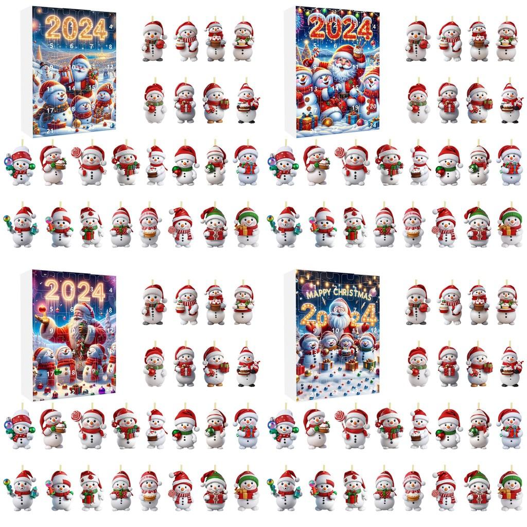 Christmas Calendar Advent Blind Box Toy Cute Snowman Decorative Pendant Acrylic