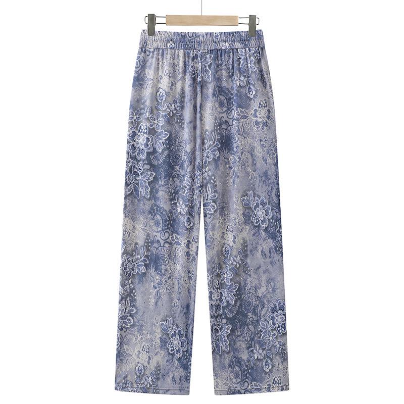 Women's Summer Printed Breathable Elastic Waist Loose Trousers for Middle-aged & Elderly
