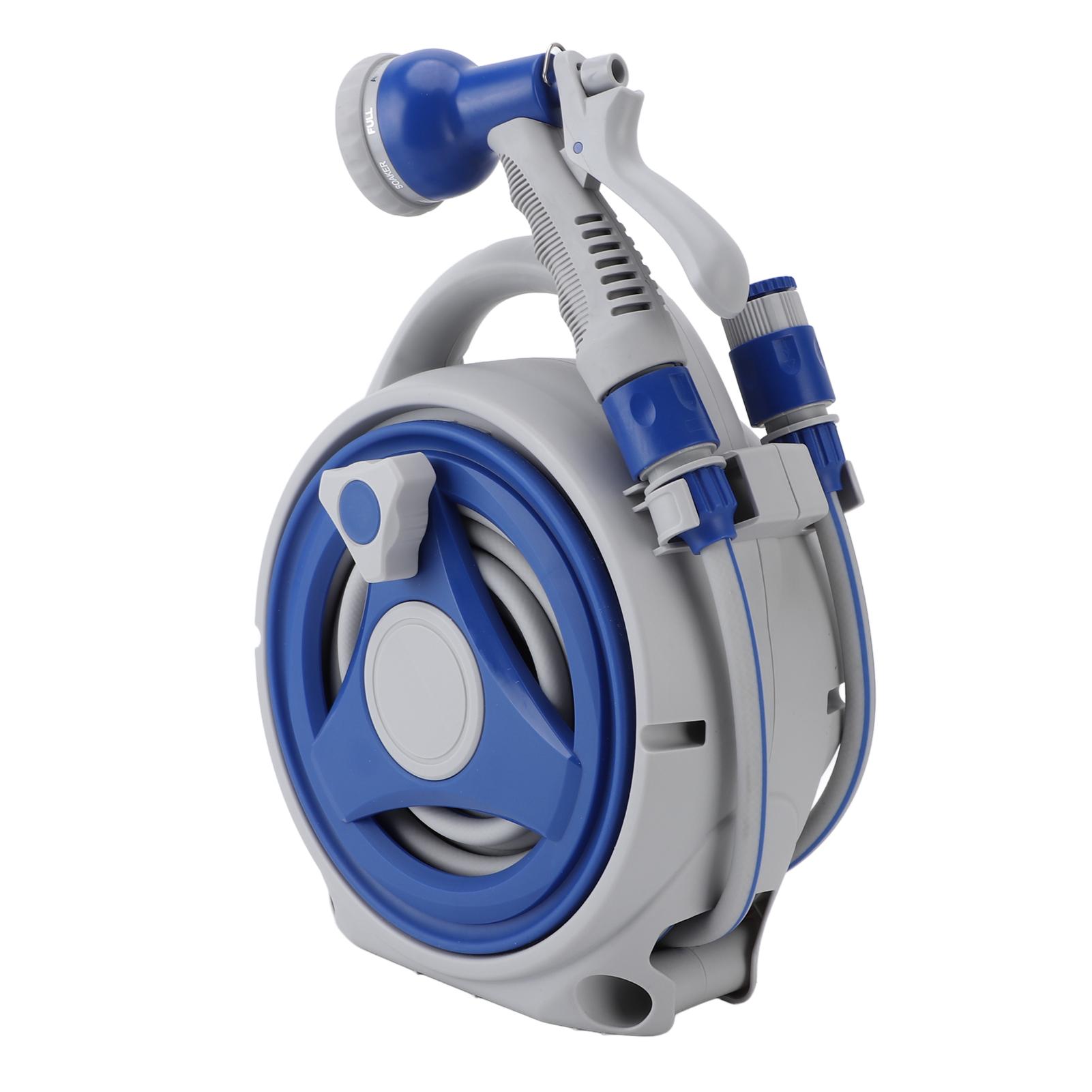 Garden Hose Reel ABS PVC Sunproof Handheld Water Hose Reel with 15m Water Pipe and Spray Nozzle for Home Yard Watering