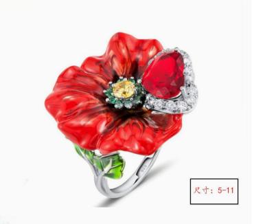 Fashion Enamel Red Flower for Women Cute Dainty Jewelry Gift