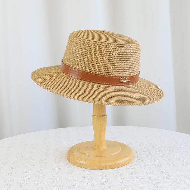 Summer Seaside Beach Travel Sunscreen Hat Women's Straw Weaving Large Brim Sunshade Hat Flat Top Straw Hat