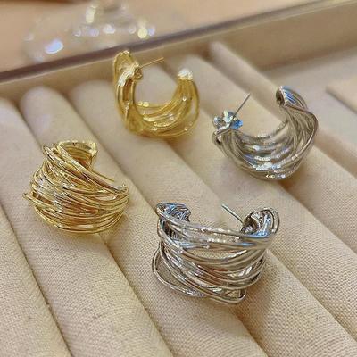 C-Shaped Metal Winding Earrings for Women - Luxury Niche Fashion