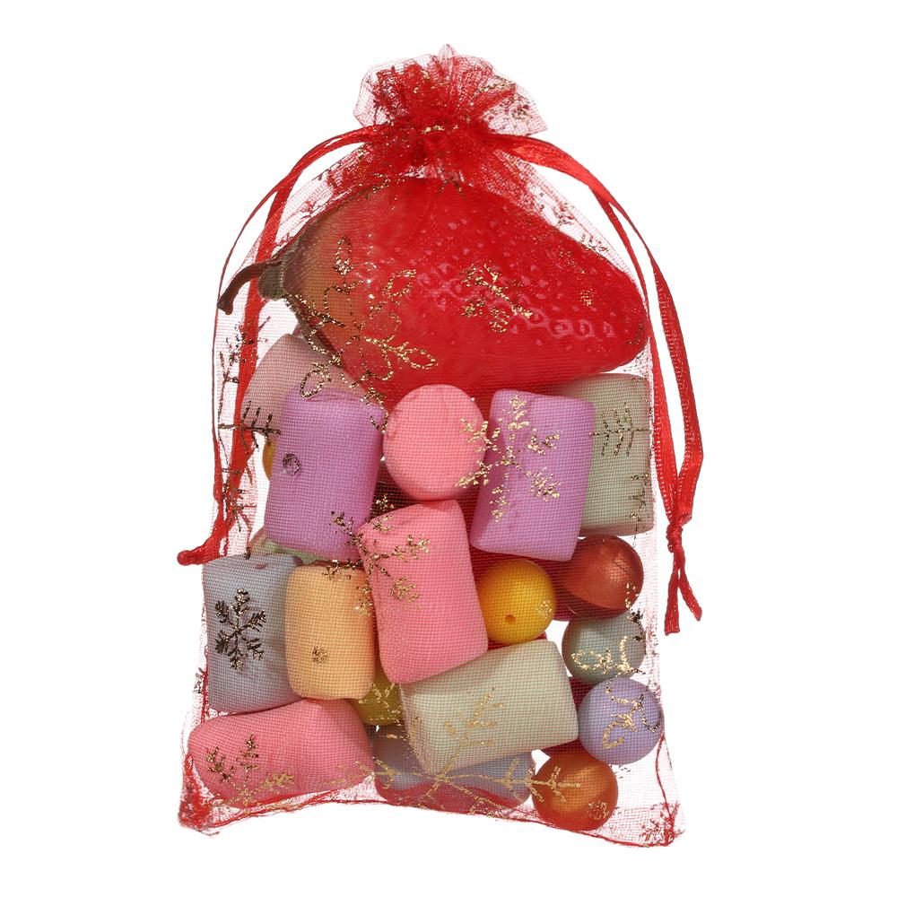 Red/White Snowflake Design Jewelry Packaging Bags Gift Pouches Drawstring Candy Pouch Organza Bags