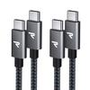 [Set of 2] RAMPOW USB C Cable [3m+3m/Gray PD Compatible 60W Rapid Charging] USB-C & USB-C Cable Data Transfer Disconnection Prevention Heavy Duty Nylo