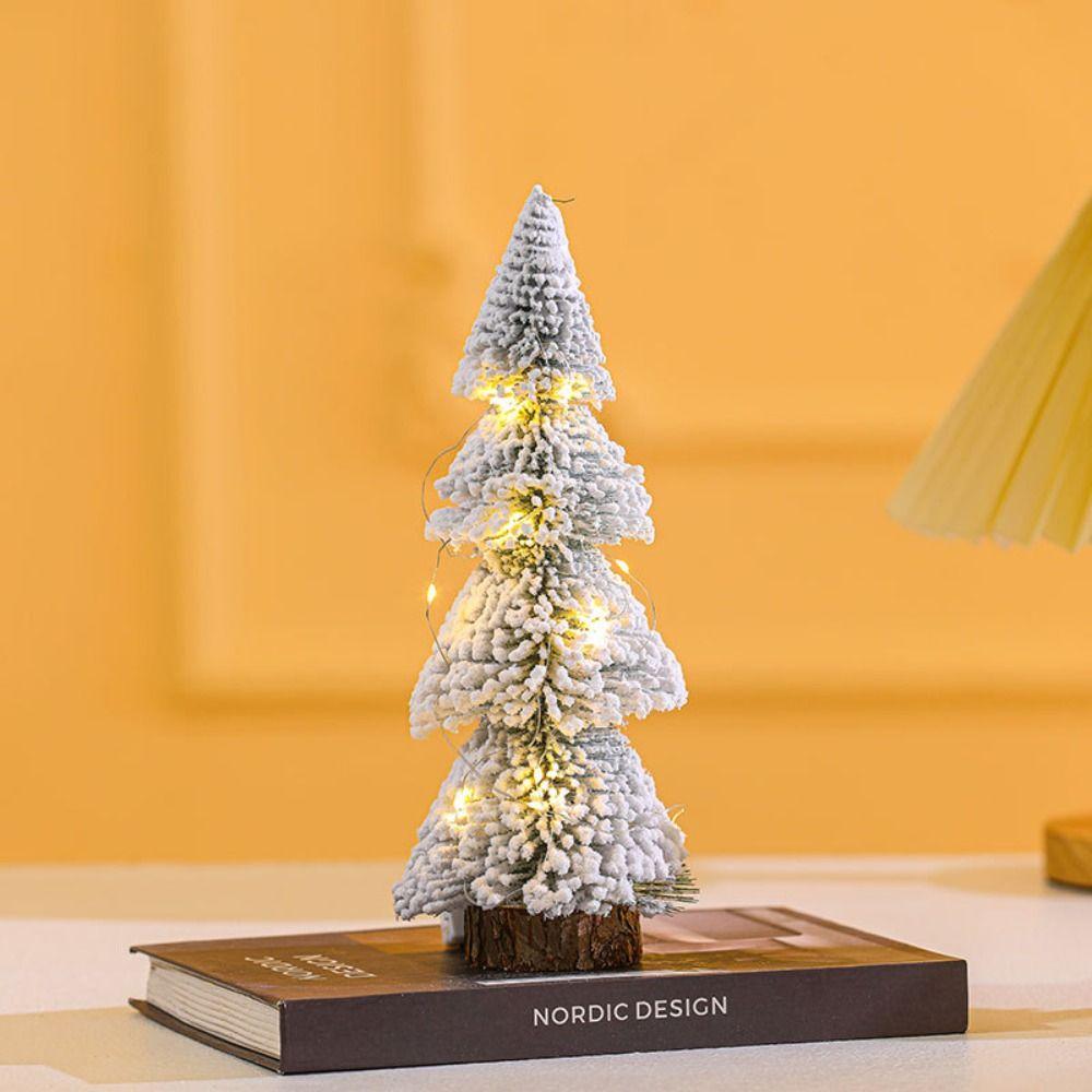 Tower Shaped Mini Snow Pine Tree Stable Mini Christmas Tree Creative Flocked Cedar Tree  Party
