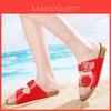 Elegant Women's Slide Buckle T-strap Cork Footbed Platform Flip Flop Shoes Sandals
