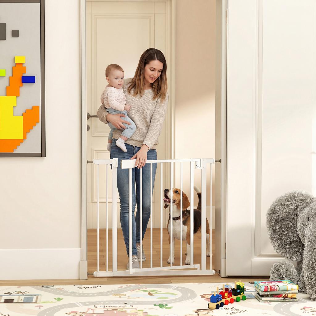 Stair Safety Gate Barrier Gate Without Drilling with Automatic Closing for Children Kitchen Stairs 76-88 X 76 Cm White