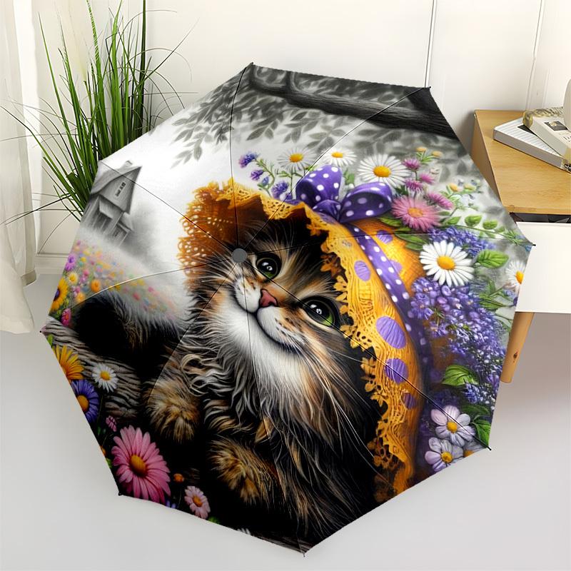1pc Floral Cat Hat Automatic Umbrella Portable Home Essential Umbrella, Iron Umbrella Structure Suitable for All Seasons yy251123162