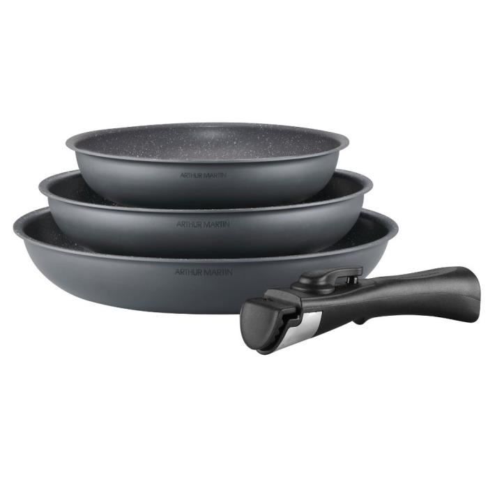 

Set of frying pans - Arthur Martin - AM130G - 20-24-28 cm - Removable handles - Non-stick without PFOA