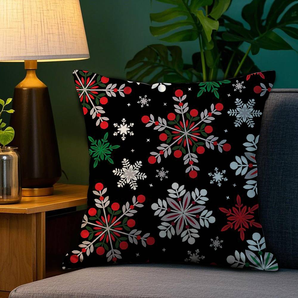 Christmas Tree Bells Snowman Pillow Case Plush Fabric Soft Double Sided Print Sofa Cushion Cover Throw Pillow Covers