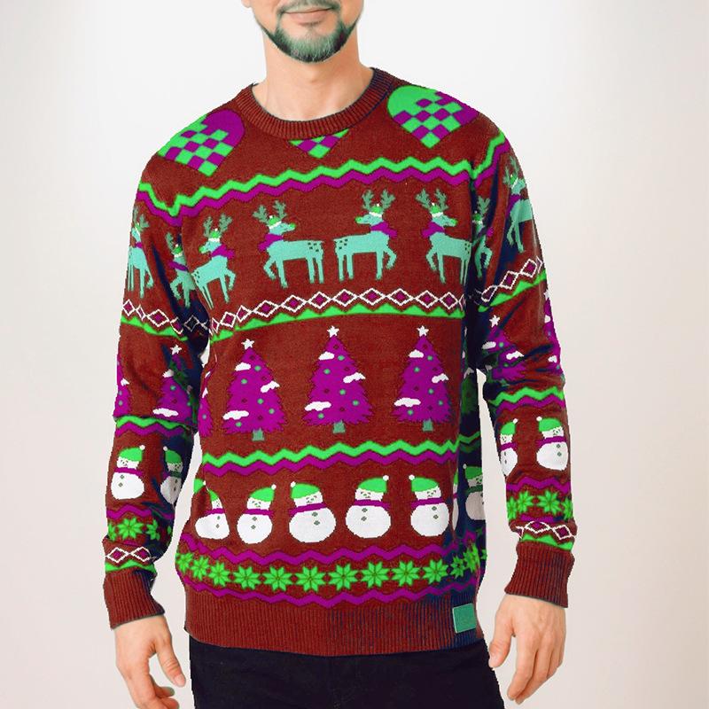 

New Men s Knitted Sweater Christmas Casual Slim-fit Lazy Wind Crew Neck Wool Splicing Knitted Sweater S бордовий