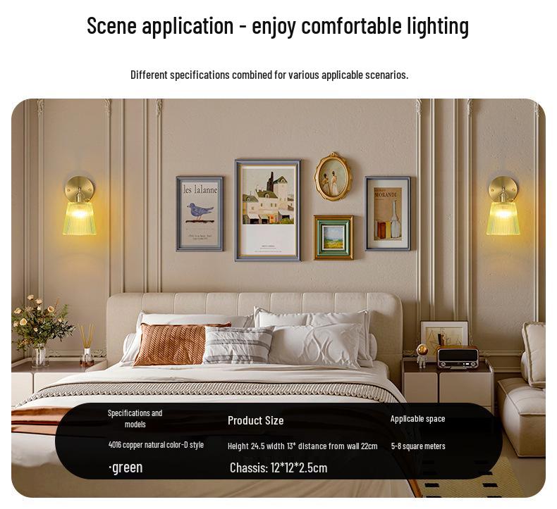 Vintage Japanische Grüne Glas Schmiedeeisen Wandleuchte - Nordische Moderne Nachttisch- & Schminktischleuchte