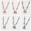 Flower Bow Necklace Pendant Shiny Pendant Chain Delicate Bowknot Rhinestone Necklace  Holiday