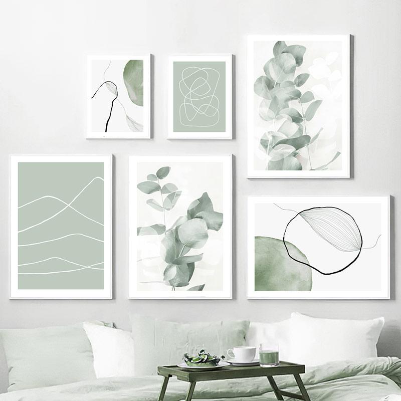 Oblouk Round Line Eukalyptus Zelená geometrie Abstraktní severské plakáty a tisky Umění Obrazy na plátně Obrazy na zeď Výzdoba obývacího pokoje