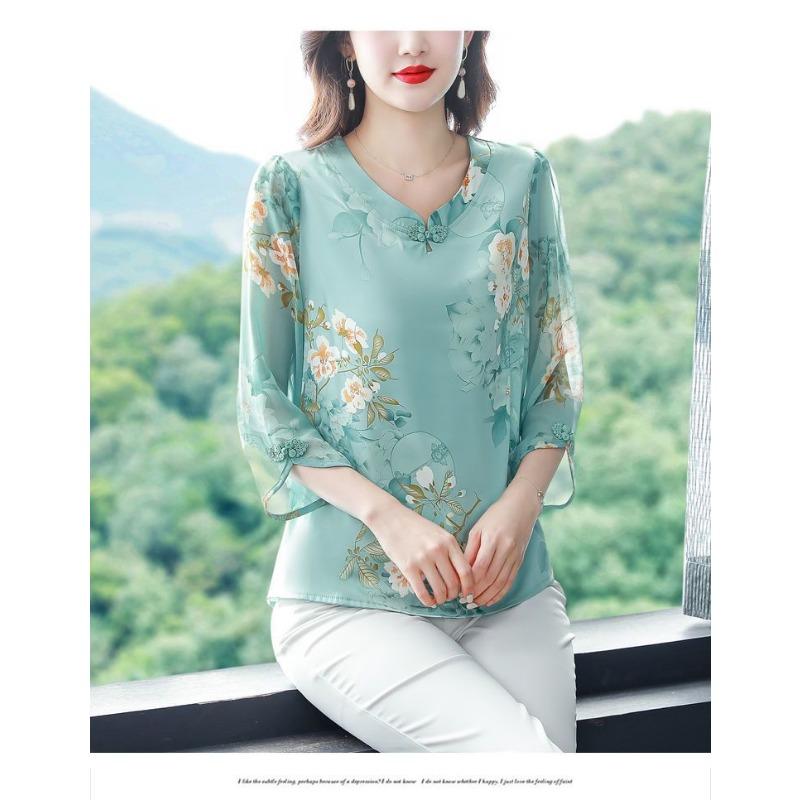 Women Summer Floral Print Chiffon Blouse